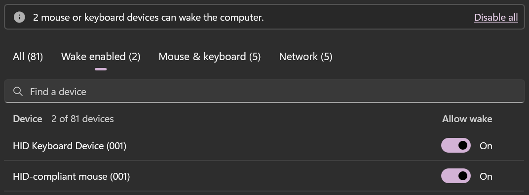 Only the keyboard and the mouse can still wake the PC